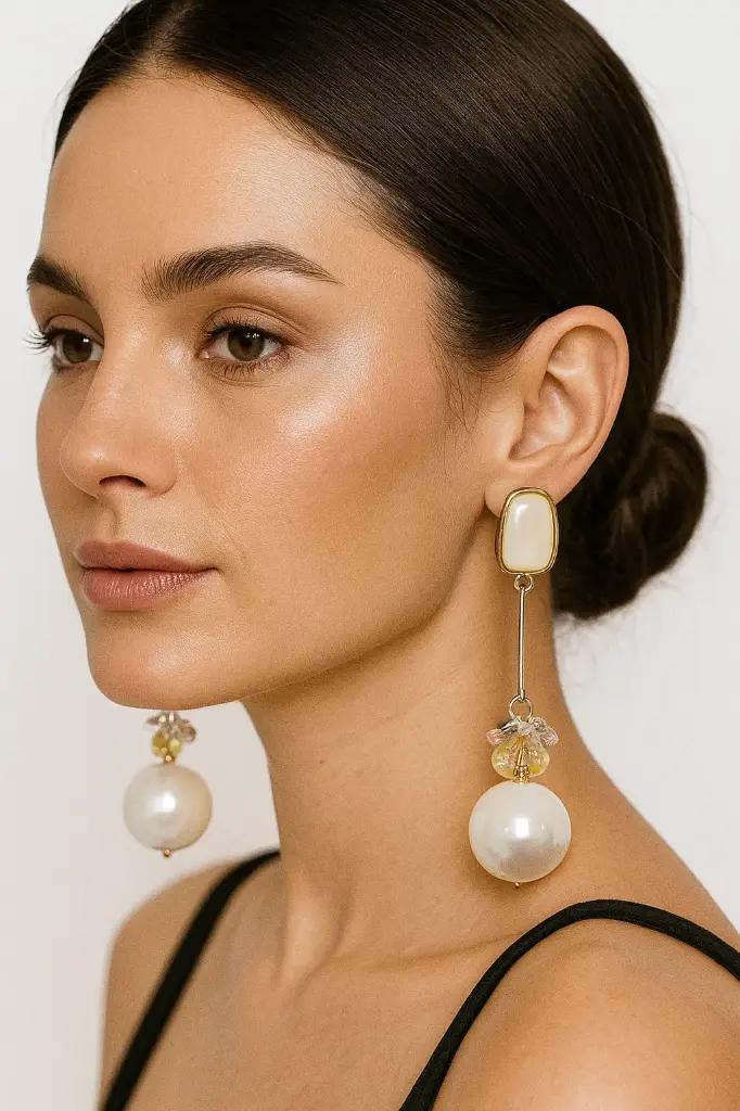 Elegant Iridescent Drop Earrings with Pearl & Crystal Accents 🌸
