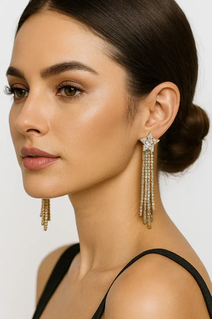 Starry Night Crystal Tassel Drop Earrings ✨