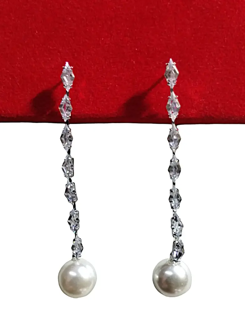 Elegant Crystal Chain & Pearl Drop Earrings ✨