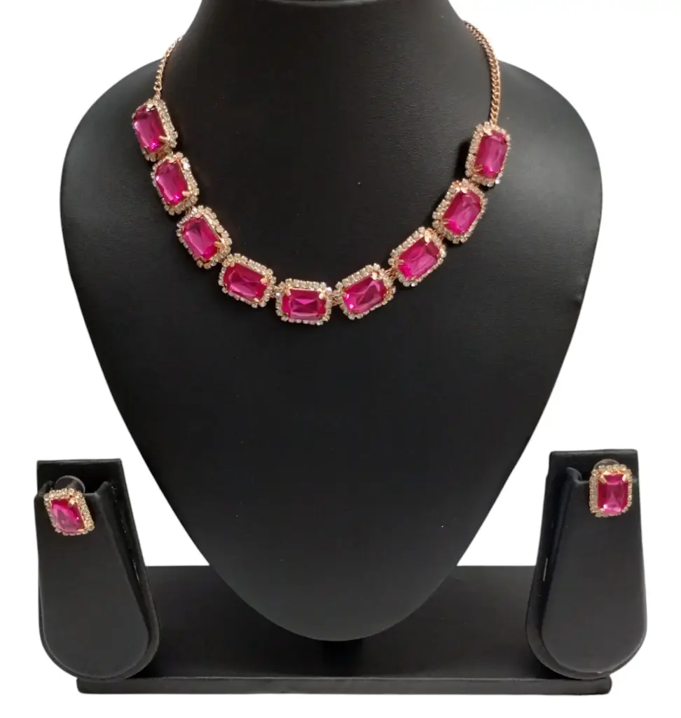 Pink Cubic Zirconia Diamond Necklace Set