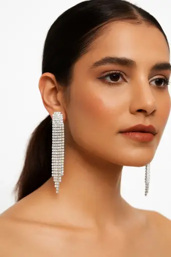 [KLE024] Statement Rhinestone Fringe Dangler Earrings 💖