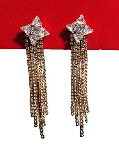[KLE026] Starry Night Crystal Tassel Drop Earrings ✨