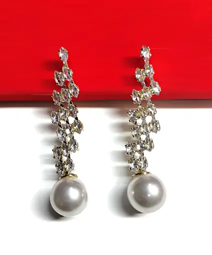 [KLE027] Modern Crystal Cascade & Pearl Drop Earrings ✨