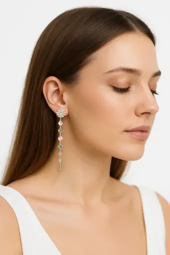 [KLE028] Pastel Crystal Burst Long Drop Earrings 🌈
