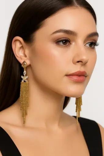 [KLE032] Elegant Gold Fringe Statement Earrings 💖
