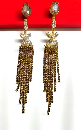 [KLE032] Elegant Gold Fringe Statement Earrings 💖