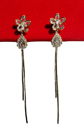 [KLE033] Floral Cascade Crystal & Chain Drop Earrings ✨