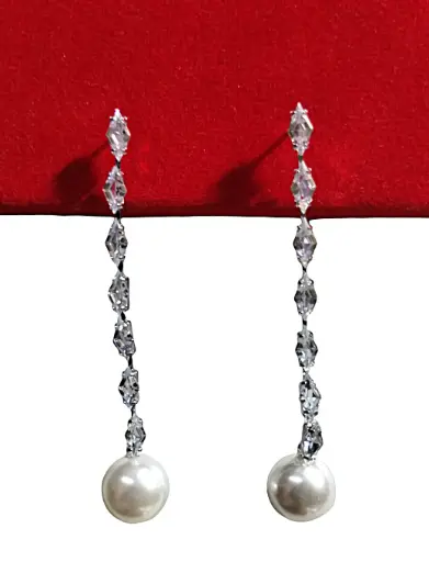 [KLE035] Elegant Crystal Chain & Pearl Drop Earrings ✨